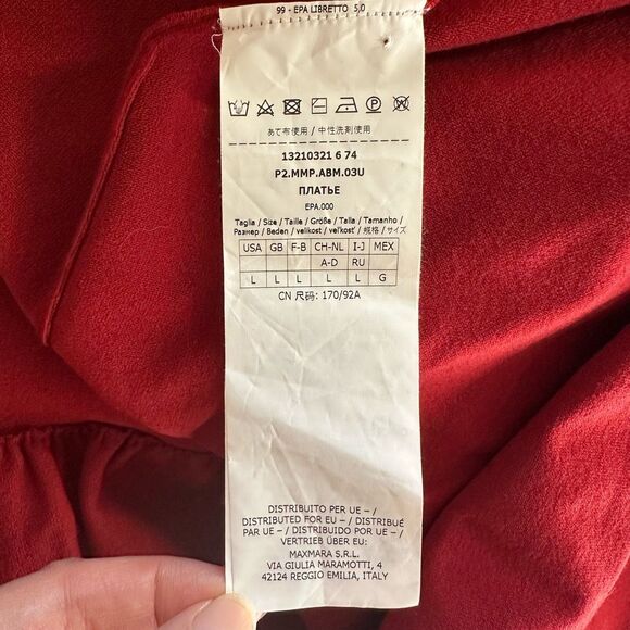 Max Mara Red Knitted Drop Waist Long Sleeves Dress Sz L Basic Luxury - Picture 9 of 9